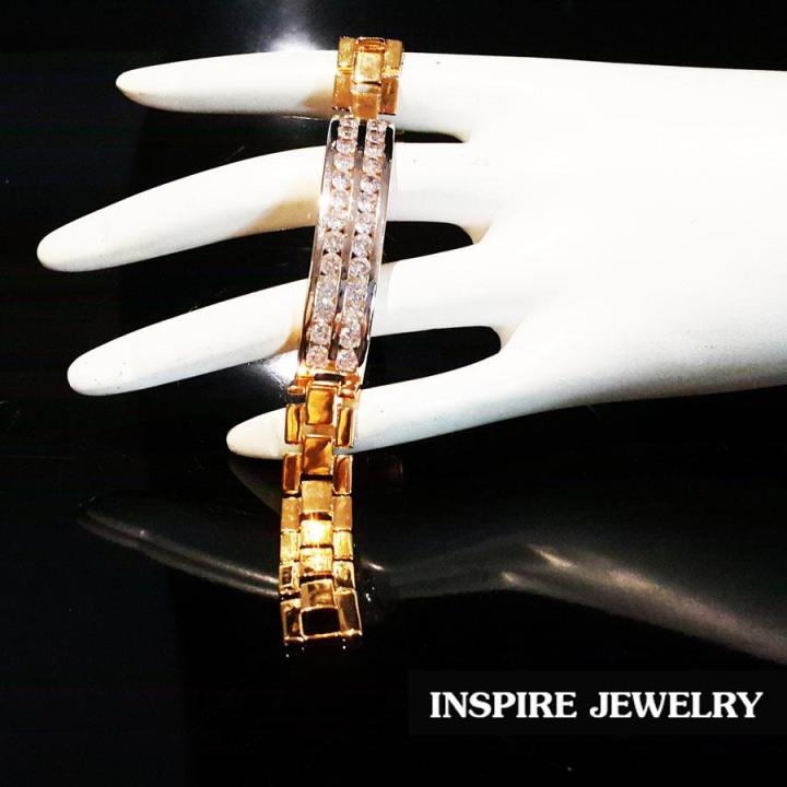 inspire-jewelry-สร้อยข้อมือฝังเพชรสวิสเรียงสองแถว-หรือสามแถว-ให้เลือกใส่-เลตเพชรสวิส-น้ำงามเกรด-aaa-งานจิวเวลลี่-ยาว-18-gold-plated-diamond-clonning