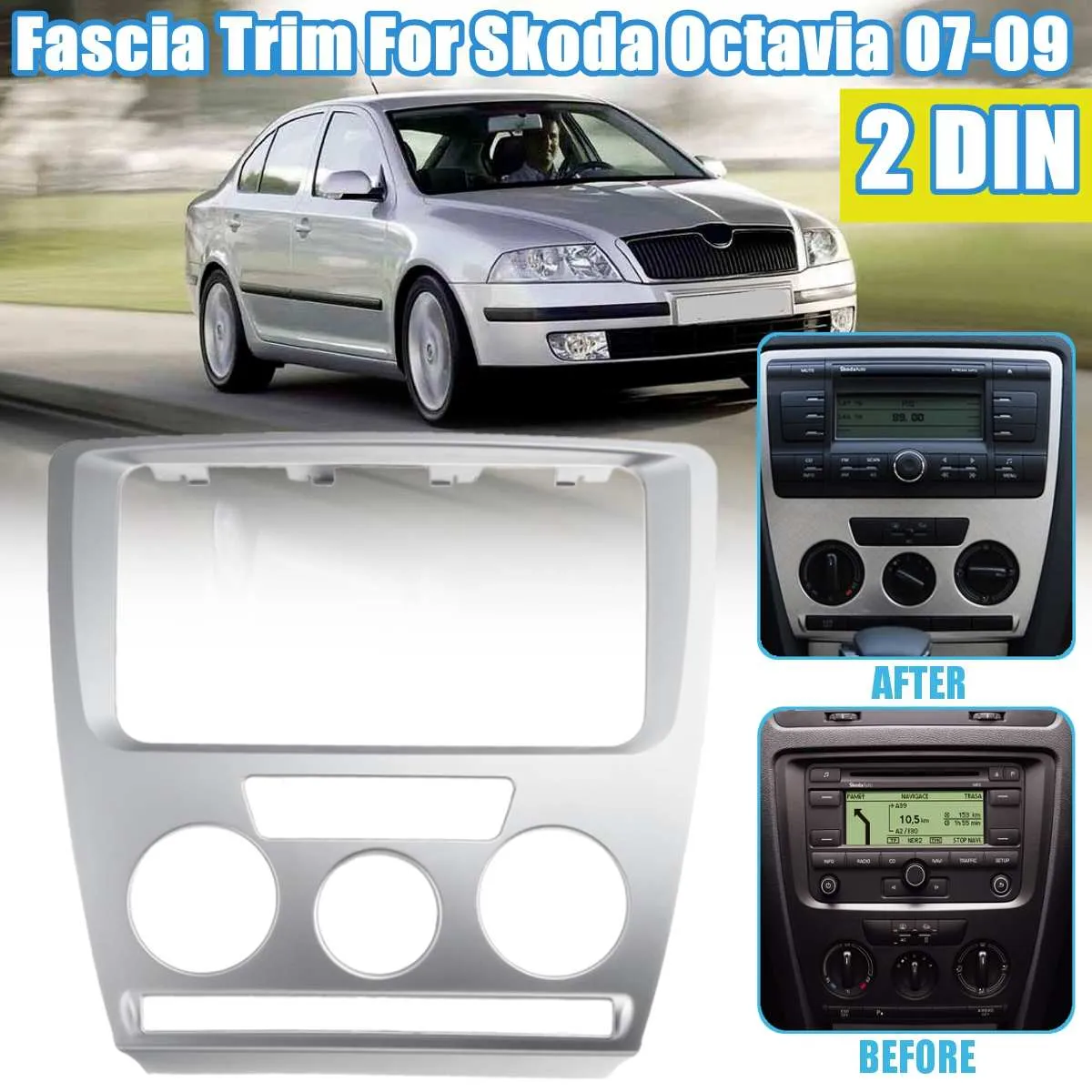 2 Din Car Frame Fascia Trim Dash Mount For Skoda Octavia 2007-2009 Double  Din Fascias For - Panel Mounting Frame Adapter | Lazada