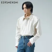 EERSHENSHI เสื้อเชิ้ตแขนยาวผู้ชาย,เสื้อเชิ้ตสีทึบเซกซี่เสื้อเชิ้ตลำลองหลวม