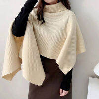 Lucyever Elegant ไม่สม่ำเสมอ Shawl เสื้อกันหนาวหญิง Vintage หลวมคอเต่าถักจัมเปอร์ผู้หญิง Casual Street สั้น Cape Pullover