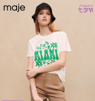 Maje เสื้อกล้ามลายพิมพ์แขนสั้นแบบลำลองแฟชั่นของผู้หญิงสีขาวเสื้อยืด MFPTS00705