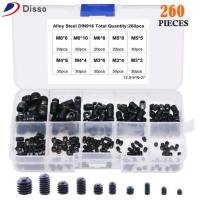 DISSO เหล็กกล้าคาร์บอนเกรด12.9 ชุดสกรูสกรู สีดำสีดำ M3/4/5/6/8 สกรูซ็อกเก็ตหัวอัลเลน พร้อมกล่องเก็บของ 10ขนาด Hex grub screw Assortment KIT ตกแต่งด้วยไม้ตกแต่ง