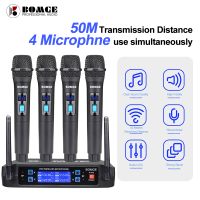 BOMGE V410 Professional Wireless Microphone Mic 4 Channels Karaoke VHF 50 Meters Range For Home Party Church Event