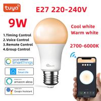 Jiuch Treatlife TUYA หลอดไฟไฟ LED สมาร์ท WiFi E27 220-240โวลต์สีขาวเย็นหรี่แสงได้ + แสงสีขาวอบอุ่น9วัตต์สมาร์ทแอปควบคุมเวลาและหลอดไฟควบคุมแสงได้เสียงทำงานร่วมกับ Alexa