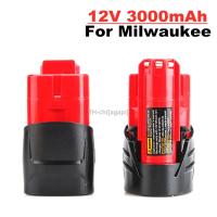 12V 3.0Ah 3000mAh Rechargeable Battery for Milwaukee M12 XC Cordless Tools 48-11-2402 48-11-2411 48-11-2401 MIL-12A-LI batteries （สต็อกสำเร็จรูป） agapi