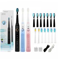 HOKDS Seago Sonic Electric Toothbrush SG-507 for Adult Timer Brush 5 Modes USB Charger Rechargeable Tooth Brush Replacement Heads Set