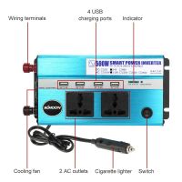 500W Smart Power Inverter DC 12V to AC 220V 50Hz w/4 USB Ports 2 AC Outlets BLACK