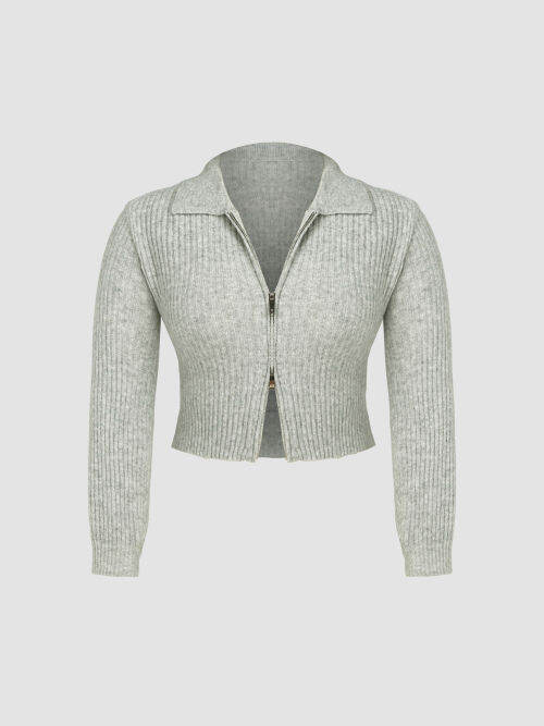 Cider Knit Zipper Long Sleeve Collared Top Curve & Plus Lazada.co.th