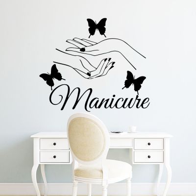 【jw】☋  Murais de Vinil para Salão Beleza Adesivo Parede Manicure Borboleta Mãos Decoração Do Quarto Quarto Das Meninas