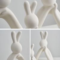 Creative Rabbit Family Sculptures &amp; Figurines Decoration For Home Ceramic Rabbit Crafts Room Decor Desk Statue Ornaments Gift