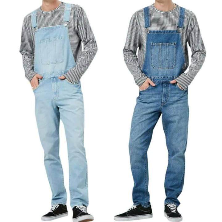 บุรุษสบายๆกางเกงเอี๊ยมผ้ายีนส์หลวมระงับกางเกงชุดเอี๊ยมjean-jumpsuits-romper9449