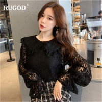 Rugod หรูหราเซ็กซี่ลูกไม้ตาข่ายผู้หญิงเสื้อ2019ฤดูใบไม้ผลิลำลองแขนลุกเป็นไฟปีเตอร์คอกระทะสำนักงานเลดี้เสื้อท็อปส์เสื้อรำ.