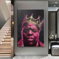 Biggie Smalls Graffiti โปสเตอร์พิมพ์ลายศิลปะนีออนสีชมพูน่าอับอายมงกุฎใหญ่ผนังผ้าใบ0706