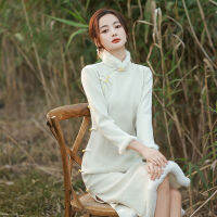 ปรับปรุง Cheongsam ฤดูใบไม้ร่วงฤดูหนาว Beige Woolen Girl ฤดูหนาวหนา2022ใหม่สไตล์ Young R