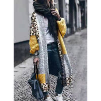 Spring Autumn Fashion knitting Women Cardigan Sweater Long Sleeve Loose Vintage Overcoat Splicing Knitted Female Length Coat