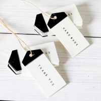 50pcs Black White Handmade Thank You Tags Baking Package Hang Tags Garment Shoes Bags TAG Cards Scrapbooking DIY Craft 6.5x3cm Labels