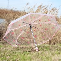 【Ink and green】 Flamingo ร่มโปร่งใสอัตโนมัติสามพับผู้หญิงร่ม Windproof Parasol 2022แฟชั่น Anti-UV Waterproof