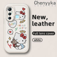 เคส Chenyyka สำหรับ Infinix เคสโทรศัพท์หนังนิ่มลายการ์ตูน Hello Kitty ดีไซน์ใหม่นิ่มเคสป้องกันกล้องคลุมทั้งหมดเคสกันกระแทกขอบสีอ่อน