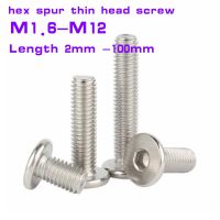 2-100pcs M1.6 m2 m2.5 m3 m4 m5 to m10 304 stainless steel Hex Socket Ultra Thin Super Low Flat Wafer Head Allen Cap Screw Bolt