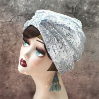 【YF】 Fashion Women Shining Sequins Turban Cap Muslim Headwear Bonnet Knotted Female India Hats Arab Head Wraps Headdress