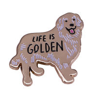 Cute Golden Retriever Hard Enamel Pins Funny Life Is Golden" Happy Dog Lovers Decor Metal Cartoon Brooch Backpack Lapel Badges