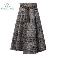 Skirts Women Retro Plaid 2021 Fall Winter Midi Skirt A-line High Waist Office Lady New Fashion Female Stylish Plus Size Clothes