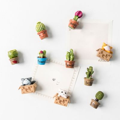 ✵❆ Mini Three-Dimensional 3D Cactus Fleshy Refrigerator Stickers Resin Small Ornaments Note Message Simple Creative Design Home