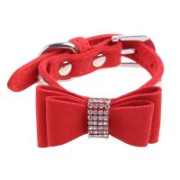 Dog For Cat Collar With Bow- Tie Adjustable For Rhinestone Necklace Double-Layer Microfiber- Puppy Bling Crytal Collars