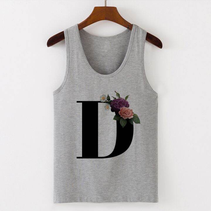 alphabet-print-camisole-tee-shirt-sleeveless-gray-female-loose-size