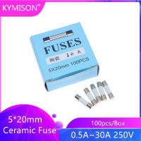 100Pcs เซรามิค Fuse 5*20มม.250V Fast Blow ฟิวส์ F 0.5A 1A 2A 3A 3.15A 4A 5A 6A 6.3A 8A 10A 15A 20A 25A 30A ทรงกระบอกเซรามิคฟิวส์ F4A250V F6.3.A250V F8A250V