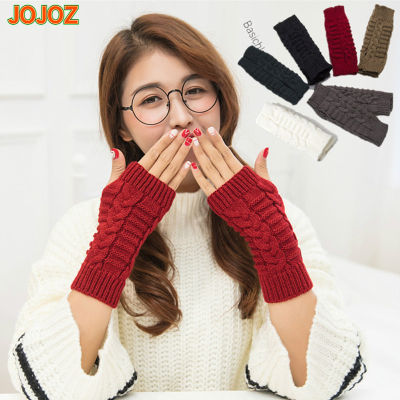 JOJOZ ถุงมือแบบเปิดครึ่งนิ้วถักนิตติ้งอุ่นสำหรับชุดฤดูหนาว