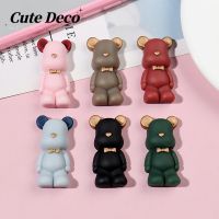 【Cute Deco】Cute Cartoon Bear (6 Colors) Light Coffee Flat Cartoon Bear/ Grey-blue Flat Bear Charm Button Deco/ Cute Jibbitz Croc Shoes Diy / Charm Resin Material For DIY