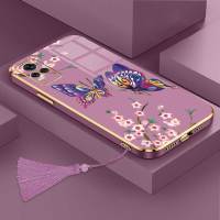 เคสสำหรับ Vivo V21E 4G Y73 4G ลายผีเสื้อสวยงามพร้อมกล้องดอกไม้เคสโทรศัพท์ขอบชุบเคสซิลิโคนนิ่มพร้อมฟรีสายคล้อง