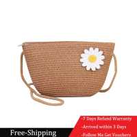 [มาถึงภายใน 3 วัน]ถุงผ้า กระเป๋าสะพาย หญิง Fashion Straw Weave กระเป๋า Tote Bag Flower Zipper Shoulder Crossbody Bag Beach Purse[คืนสินค้าได้ภายใน 7 วัน]