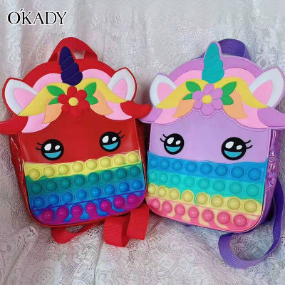 OKADY Unicorn Backpack Kids Backpack Silicone Bag Decompression Toy Bag