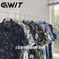 GWIT เสื้อ ผู้ชายยืด เสื้อยืดผู้ชาย เสื้อคู่รักผ้าบางระบายอากาศดีลายดอกย้อนยุควินเทจฮาวาย GIT008