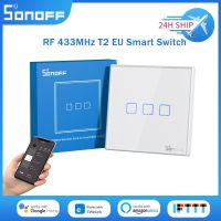 SONOFF T2EU-RF Switch 1/2/3 Gang Wireless EU Wall Touch Light Switch 433MHz RF Wall Panel Works With Alexa Google Home IFTTT Push Button