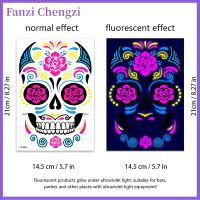 Fanzi สติ๊กเกอร์รอยสักใบหน้าเรืองแสงฮาโลวีนเทศกาลผีกะโหลกศีรษะแต่งตัววันตายแต่งหน้าปาร์ตี้กันน้ำ