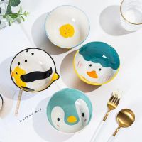 ?แพนด้าเป็ด? [panda duck] ต้นฉบับ การ์ตูนชามและจานเซรามิกน่ารักชามก๋วยเตี๋ยวชามซุปจานบนโต๊ะอาหารครัวเรือนชามข้าวหนึ่ง