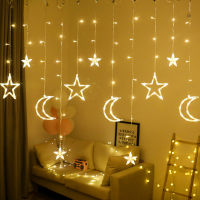 LED Twinkle StarMoon Fairy Lights Garland Curtain Festoon String Light for Bedroom New Year Christmas Lights Decoration Outdoor