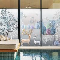 Nordic Style Peacock Deer Frosted Privacy Window Film Home Decor Static Cling Privacy Frosted Glass Stickers Shower Door Film