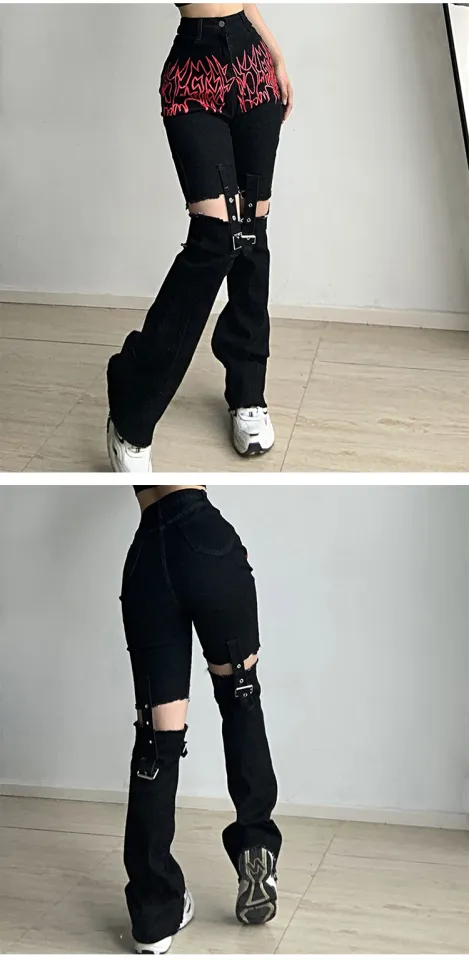 Gothic Emo Alt Cargo Pants Techwear Hippie Baggy Jeans Mom Goth Punk Black Denim  Trousers Cyber Y2k Pants Academic Dark Clothes