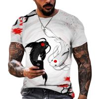 2023 In stock 3D Yin Yang Fish Pattern Mens Black and White Graphic Printing T-shirts  O-neck Short Sleeve Streetwear Tops，Contact the seller to personalize the name and logo