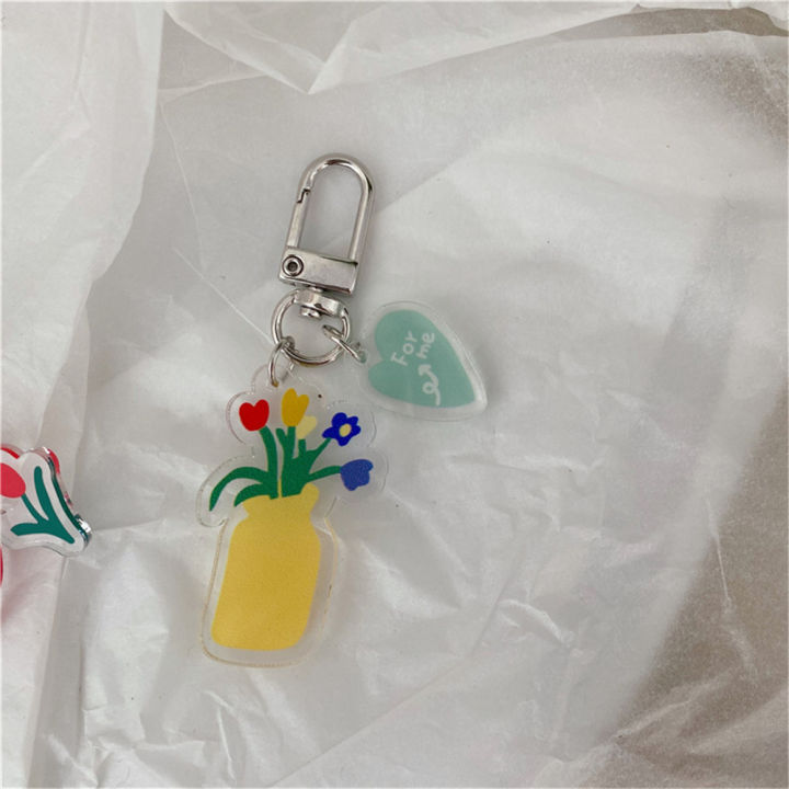 กระเป๋าตุ้มห้อยดอกทิวลิปของขวัญพวงกุญแจเครื่องประดับเกาหลีพวงกุญแจน่ารักพวงกุญแจพวงกุญแจเชอร์รี่-ins