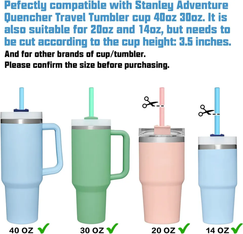 6 Pack Stainless Steel Replacement Straws Compatible Stanley 40oz Tumbler, Reusable Straw for Stanley Adventure Quencher Travel Tumbler with Cleaning