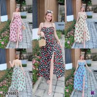 J16803 แม็กซี่เดรส สายเดี่ยวไขว้หลัง ลายดอก Maxi dress, single strap, cross back, floral print