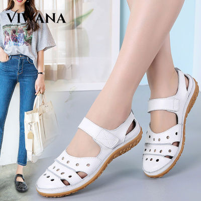 VIWANA Women Sandals Genuine Leather Shoes Korean Style Anti-slip Outdoor Beach Sandal Soft Sole Casual Summer Flat Shoes For Women Plus Size 42 Women Shoes