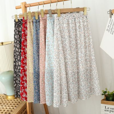 【CC】 Skirts for Boho Floral Print Pleated A Skirt Korean