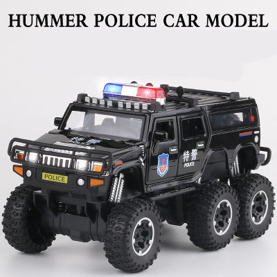 ใหม่128 Hummer H2 6*6ยางล้อแม็กรถยนต์รุ่น D Iecasts โลหะของเล่นดัดแปลงตำรวจนอกถนนยานพาหนะรถรุ่นเสียงและแสงเด็กของขวัญ