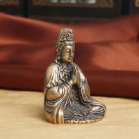Vintage Brass GuanYin Bodhisattva Meditate Hands Together Pocket Zen Buddha Statue Home Office Desk Decorative Ornament Toy Gift